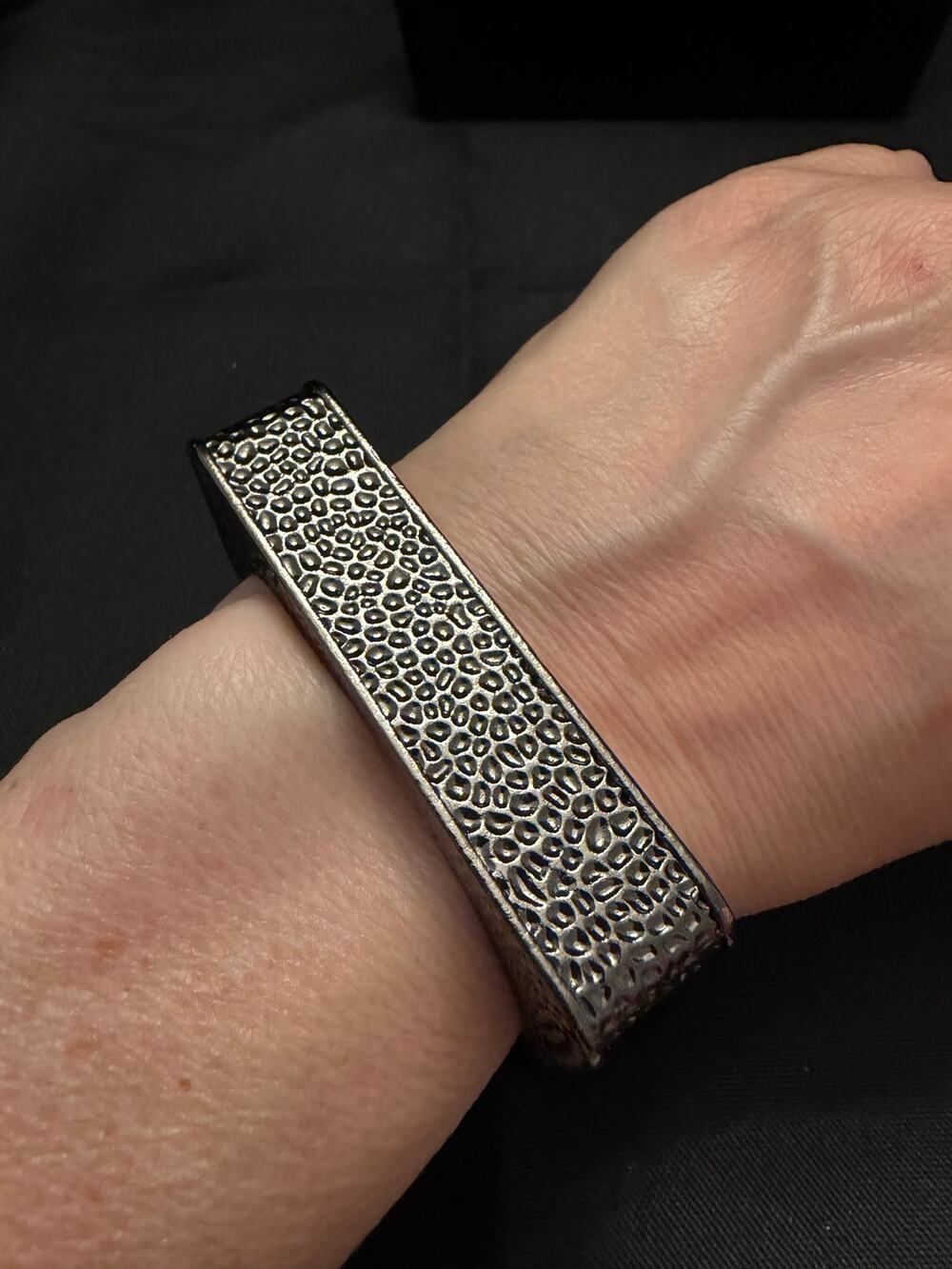 NWT silver tone oxidized, heavy textured metallic cuff bracelet pebble pattern